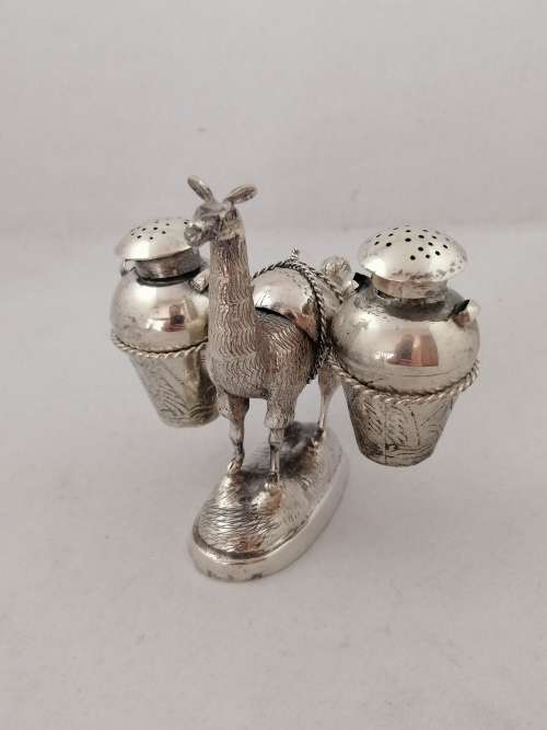 Peruvian Silver Salt and Pepper Shakers in the Form of a Llama