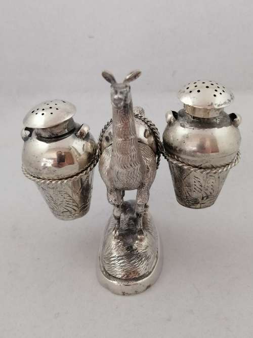 Peruvian Silver Salt and Pepper Shakers in the Form of a Llama