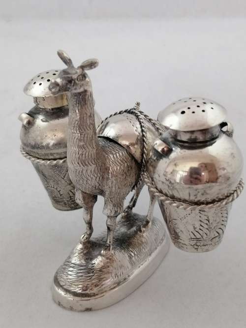 Peruvian Silver Salt and Pepper Shakers in the Form of a Llama