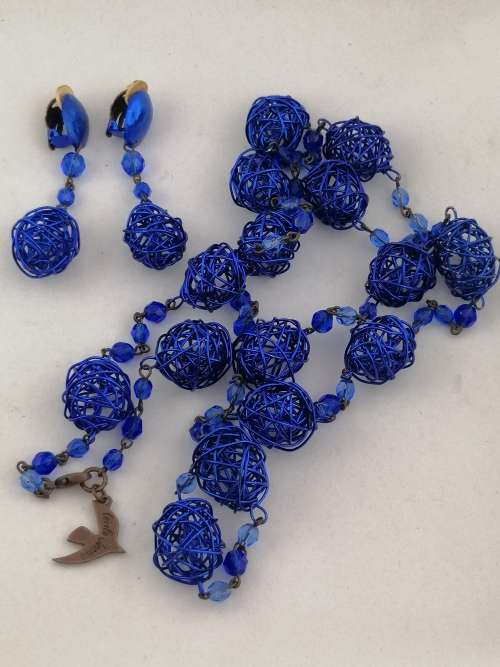 Striking Electric Blue French Cecile Jeanne Paris Necklace and Earring Set