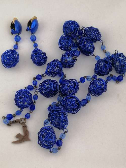 Striking Electric Blue French Cecile Jeanne Paris Necklace and Earring Set