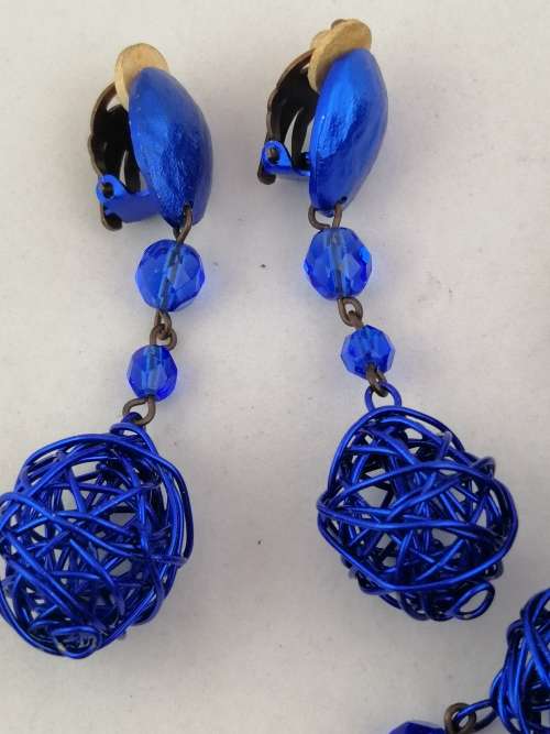 Striking Electric Blue French Cecile Jeanne Paris Necklace and Earring Set