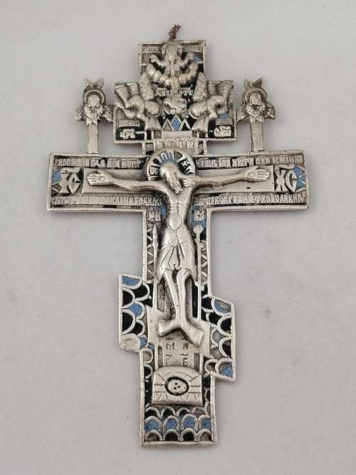 Russian Silver and Enamel Orthodox Cross