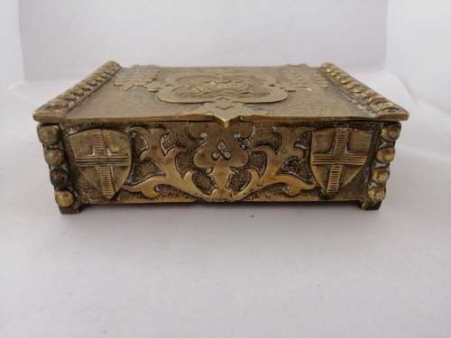 Beautiful Velvet Line Brass Trinket Box With Ship Motif! Possibly Erhard and Sohne