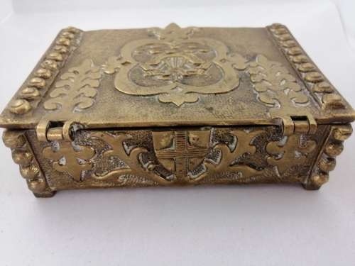 Beautiful Velvet Line Brass Trinket Box With Ship Motif! Possibly Erhard and Sohne
