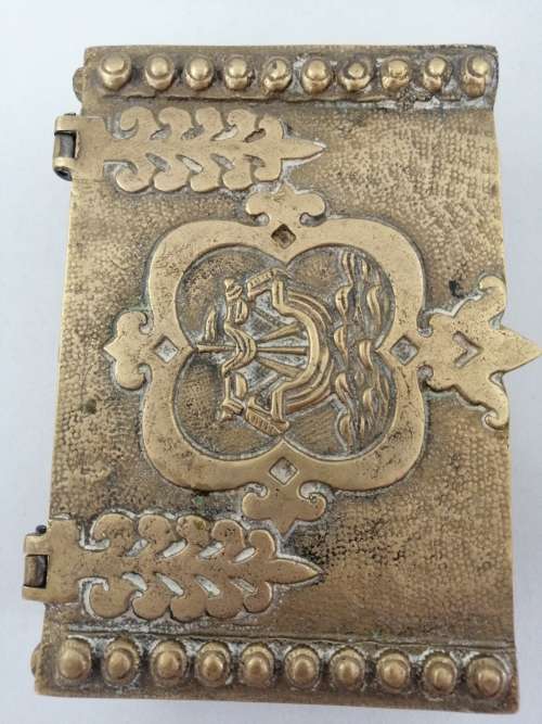 Beautiful Velvet Line Brass Trinket Box With Ship Motif! Possibly Erhard and Sohne