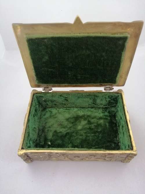 Beautiful Velvet Line Brass Trinket Box With Ship Motif! Possibly Erhard and Sohne