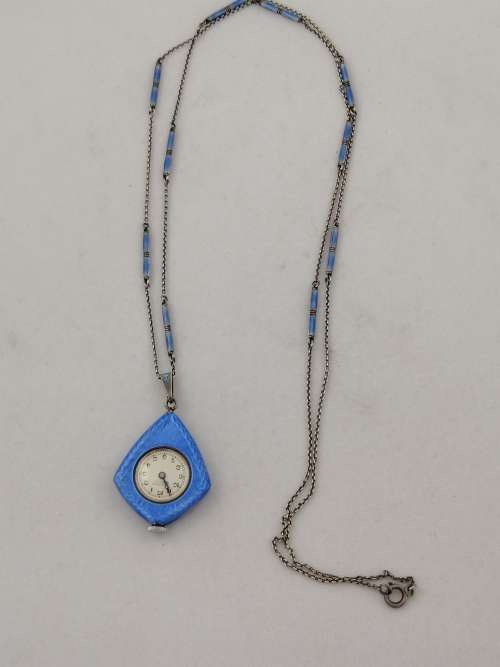 Outstanding! G Nicole Lucerne Enamel and Silver Guilloche Art Deco Pendant Watch