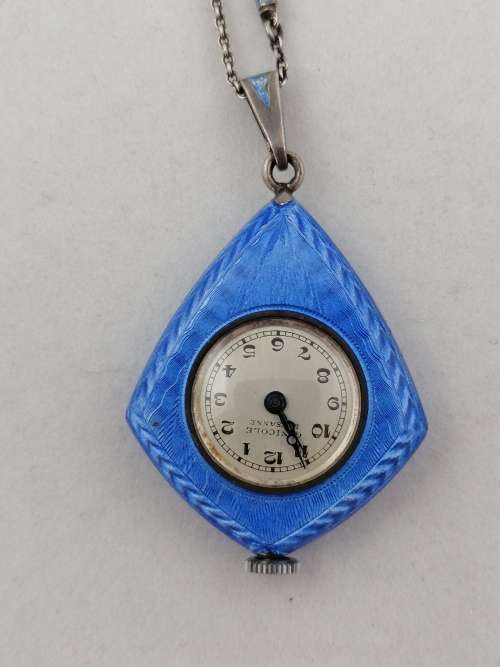 Outstanding! G Nicole Lucerne Enamel and Silver Guilloche Art Deco Pendant Watch