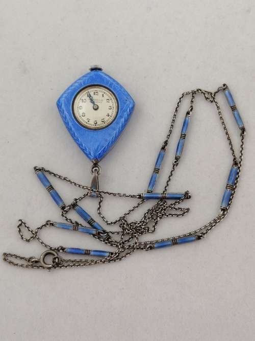 Outstanding! G Nicole Lucerne Enamel and Silver Guilloche Art Deco Pendant Watch