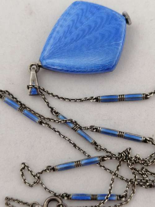 Outstanding! G Nicole Lucerne Enamel and Silver Guilloche Art Deco Pendant Watch