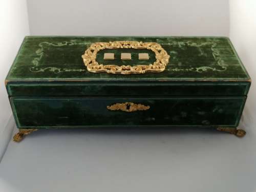 Antique Velvet and Mahogany French Glove Box and Ormolu Lion Paw feet