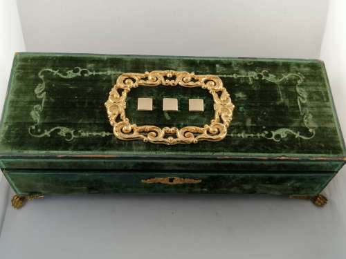 Antique Velvet and Mahogany French Glove Box and Ormolu Lion Paw feet