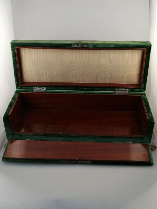 Antique Velvet and Mahogany French Glove Box and Ormolu Lion Paw feet