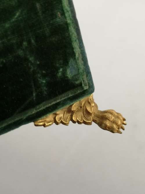 Antique Velvet and Mahogany French Glove Box and Ormolu Lion Paw feet