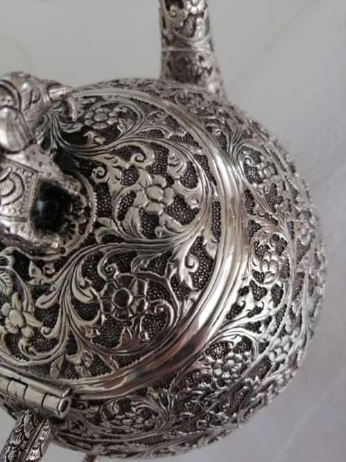 Late 19th C Indian Coin Silver Three Piece Tea Set 690grams