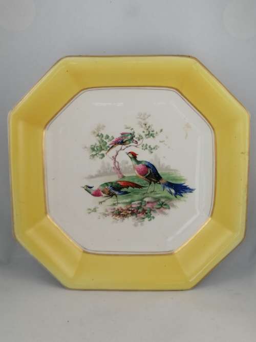 Wedgwood Imperial Octagonal Bowl with Yellow and Gilt Border and a Scene of Pheasants