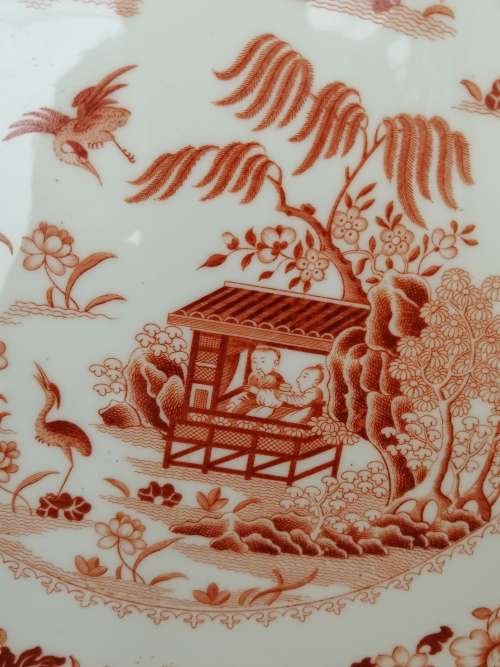 Chinoiserie!  A Royal Worcester Burnt Orange Dish and Bowl C1909