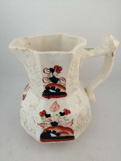 Antique 19th C Gaudy Welsh hand painted design Molded Jug