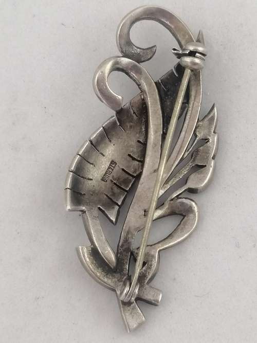 A Leaf Shaped Silver and Marcasite Brooch