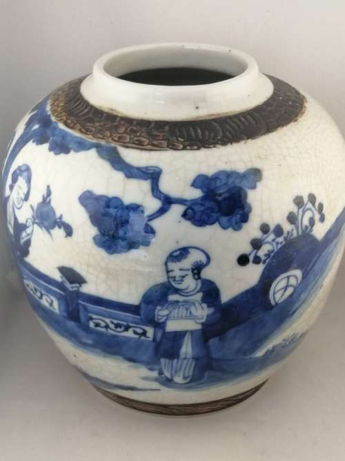 A  Pair of Chinese Ovoid Blue and White Jars Kangxi Period Style