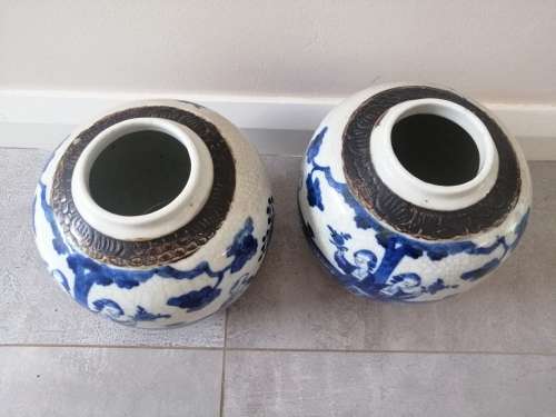 A  Pair of Chinese Ovoid Blue and White Jars Kangxi Period Style