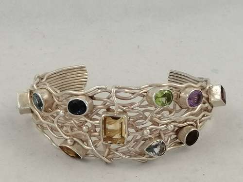 Silver Wire Work and Gem Stone Cuff Bracelet