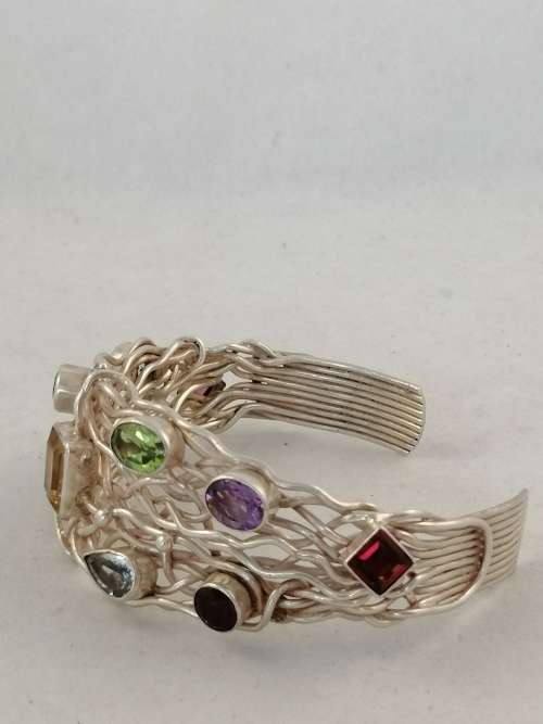 Silver Wire Work and Gem Stone Cuff Bracelet