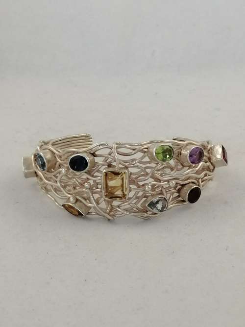 Silver Wire Work and Gem Stone Cuff Bracelet
