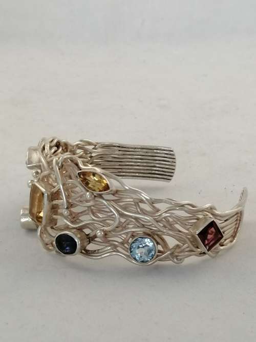 Silver Wire Work and Gem Stone Cuff Bracelet