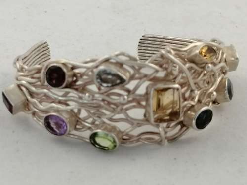 Silver Wire Work and Gem Stone Cuff Bracelet
