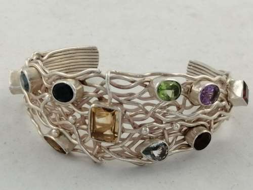 Silver Wire Work and Gem Stone Cuff Bracelet