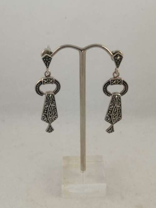 A Stunning Pair of Art Deco Silver and Marcasite Drop Earrings