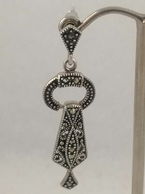 A Stunning Pair of Art Deco Silver and Marcasite Drop Earrings