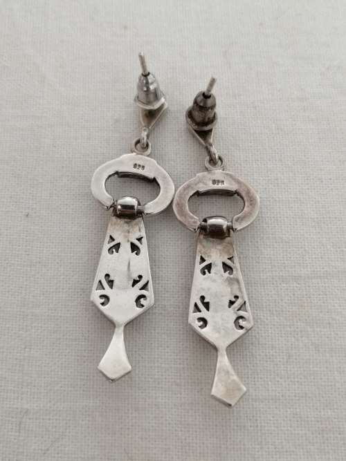 A Stunning Pair of Art Deco Silver and Marcasite Drop Earrings