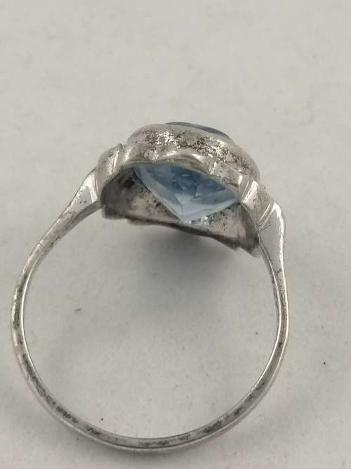 A Stunning Art Deco Sterling Silver, Marcasite and Blue Glass Ring
