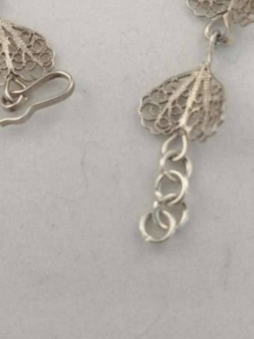 Dainty Silver Filigree Bracelet with Flowers and Hearts