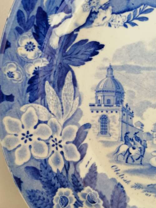 Antique Pearlware Transfer Don Pottery Italian Views Plate Obelisk at Catania