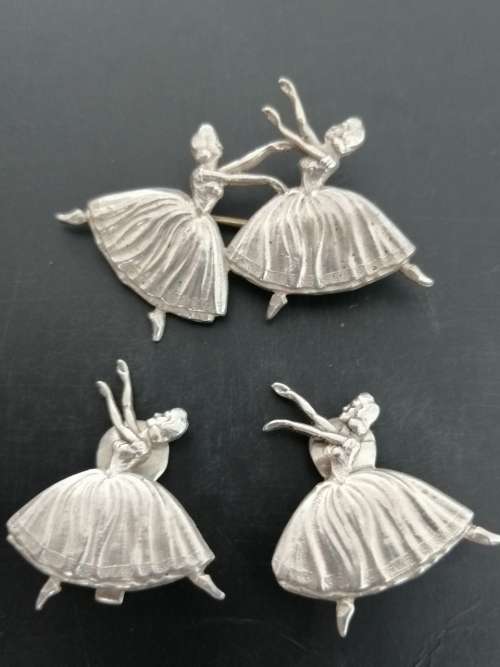 Candida Silver Ballerina Pendant, Brooch and Earring Set