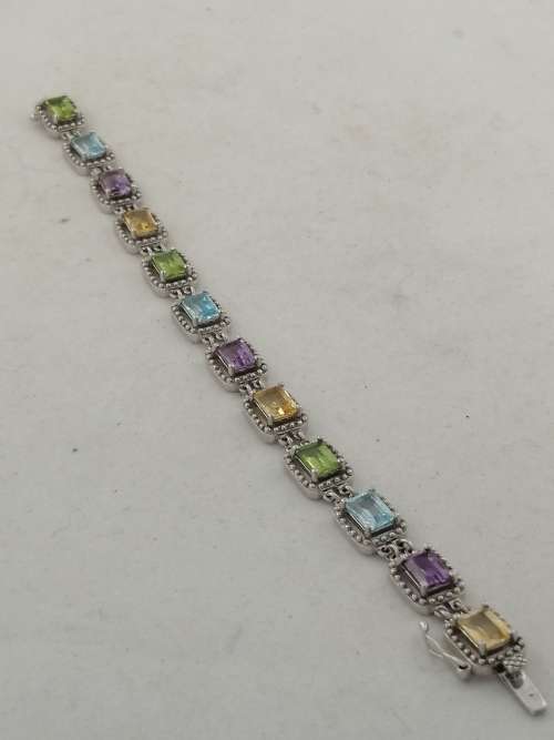 Gorgeous Multi Semi Percious Stone and Silver Bracelet