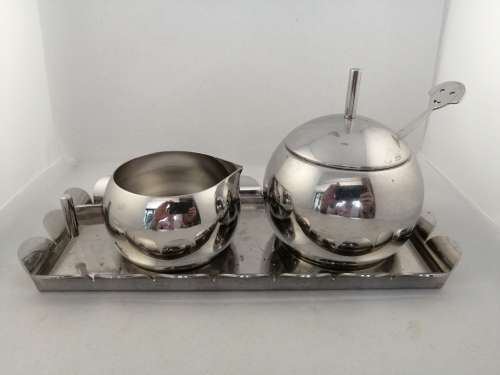 Alessi Anna G Sugar and Creamer Set on Steel Mirror Polished Tray