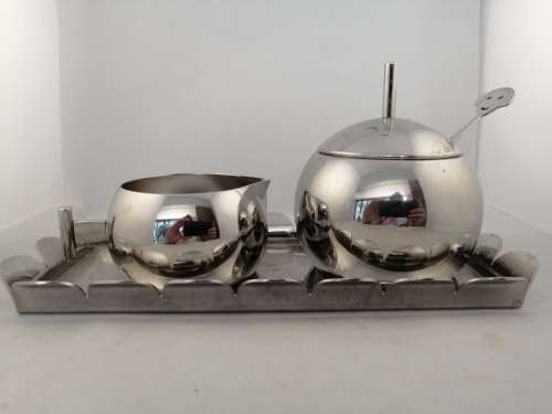 Alessi Anna G Sugar and Creamer Set on Steel Mirror Polished Tray