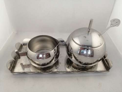 Alessi Anna G Sugar and Creamer Set on Steel Mirror Polished Tray