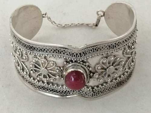 Stunning Bohemian Silver and Carnelian Cuff Bangle