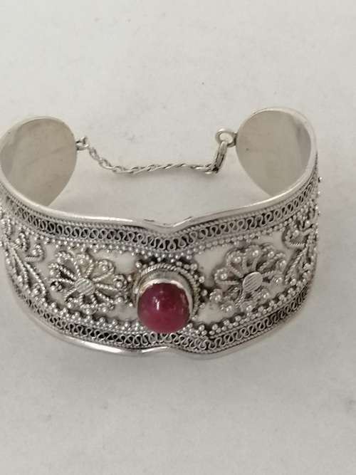 Stunning Bohemian Silver and Carnelian Cuff Bangle
