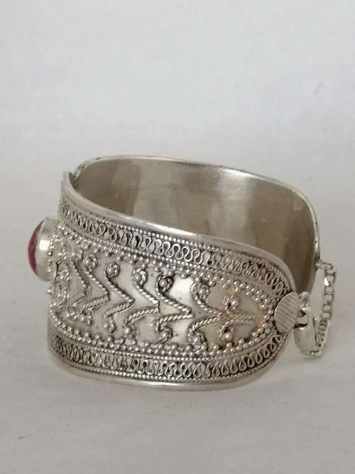Stunning Bohemian Silver and Carnelian Cuff Bangle
