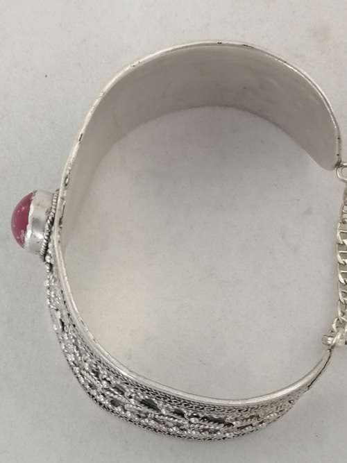 Stunning Bohemian Silver and Carnelian Cuff Bangle