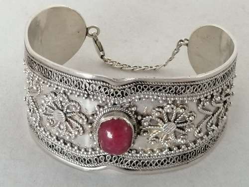 Stunning Bohemian Silver and Carnelian Cuff Bangle