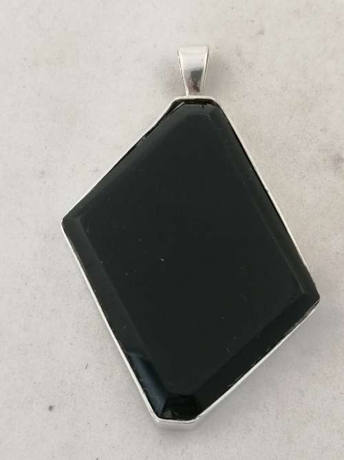 Modern and Striking Silver and Onyx/Black Glass Pendant