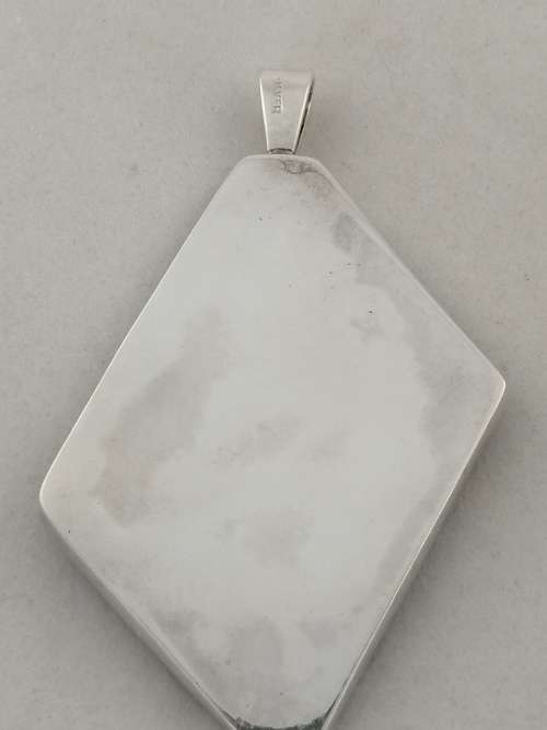 Modern and Striking Silver and Onyx/Black Glass Pendant